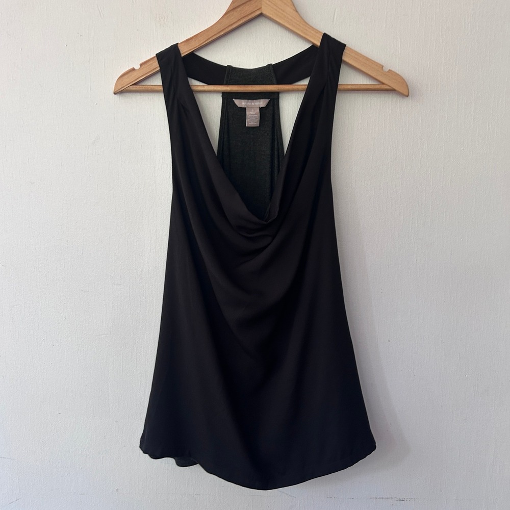 Banana Republic Y2K Tank Top Womens Small Black Cowl Neck Racerback Mixed Media